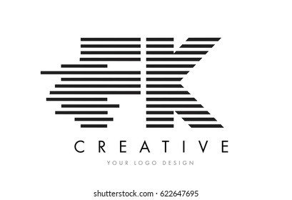 FK F K Zebra Letter Logo Design with Black and White Stripes Vector