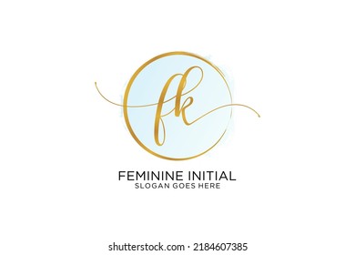 FK handwriting logo with circle template vector signature, wedding, fashion, floral and botanical with creative template.