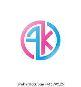 FK initial letters loop linked circle logo blue pink