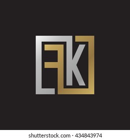 FK initial letters looping linked square elegant logo golden silver black background