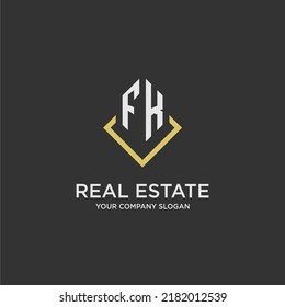 FK initial monogram logo for real estate with polygon style