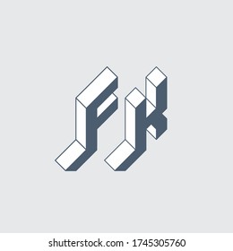 FK - internationale 2-Buchstaben-Code oder nationale Domäne der Falklandinseln (Malvinas). F und K - Monogramm oder Logotyp. Isometrische 3d Schriftart für Design. Dreidimensionale Buchstaben.