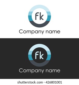 FK letter a circle shape icon logo white blue