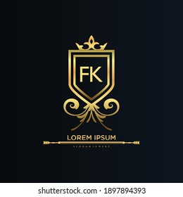 FK Letter Initial with Royal Template.elegant with crown logo vector, Creative Lettering Logo Vector Illustration.
