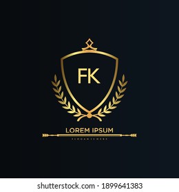 FK Letter Initial with Royal Template.elegant with crown logo vector, Creative Lettering Logo Vector Illustration.