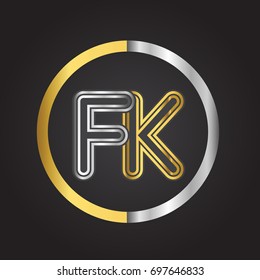 FK Letter logo in a circle. gold and silver colored. Vector design template elements for your business or company identity.
