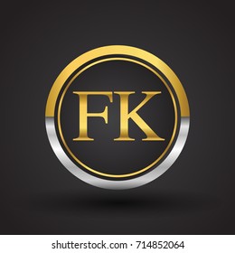 FK Letter logo in a circle, gold and silver colored. Vector design template elements for your business or company identity.