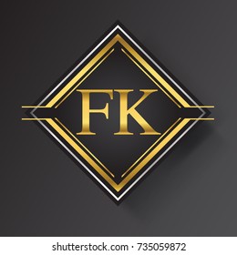 FK Letter logo in a square shape gold and silver colored geometric ornaments. Vector design template elements for your business or company identity.