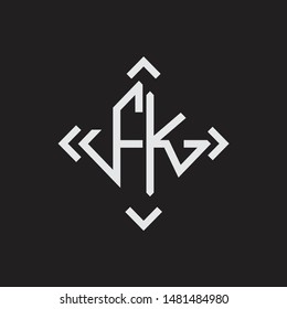 FK Logo Abstrac letter Monogram with Arrow in every side isolated on black background