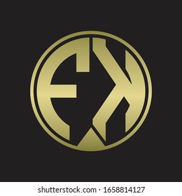 FK Logo-Monogrammkreis mit Farbband-Stück-Stil auf Golden