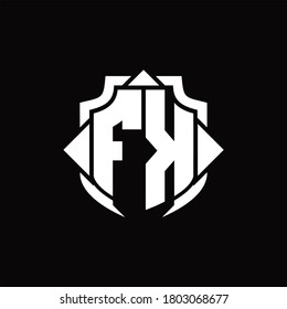 Monograma del logotipo de FK con línea de protección y plantilla de diseño de 3 flechas sobre fondo negro