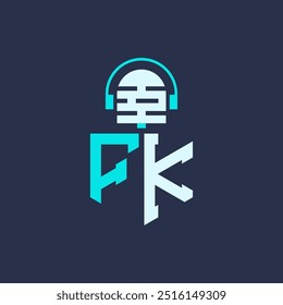 Diseño de logotipos de micrófonos FK para audio, música y marca de podcast - Ilustración vectorial de Profesional de logotipos de letras FK para industrias creativas