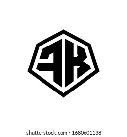 Logotipo de monograma FK con forma hexagonal y plantilla de diseño de estilo redondeado en línea aislada en fondo blanco