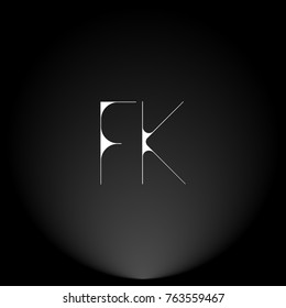 FK White thin minimalist LOGO Design with Highlight on Black Background.