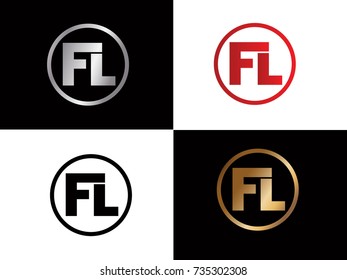 FL Circle Letter Logo Design with RED GOLD BLACK Silver Vector Illustration
