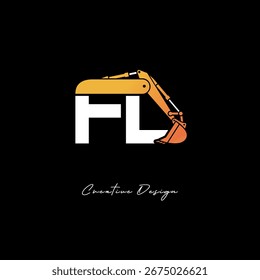 Logotipo de la construcción del brazo del excavador de FL - diseño de la marca de la letra del Industrial audaz para el equipo pesado, la marca del contratista y la identidad moderna de la ingeniería