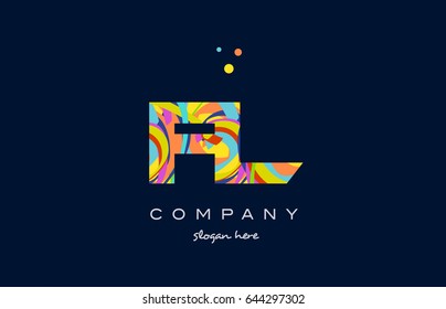 fl f l alphabet letter logo colors colorful rainbow acrylic font creative text dots company vector icon design template