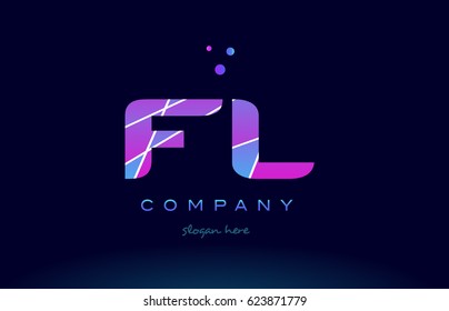 fl f l  creative color blue background pink purple magenta alphabet letter company logo vector icon