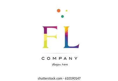 fl f l  creative rainbow colors colored alphabet company letter logo design vector icon template