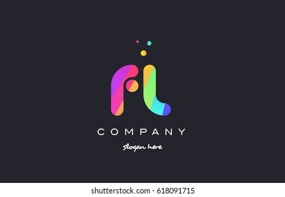 fl f l  creative rainbow green orange blue purple magenta pink artistic alphabet company letter logo design vector icon template