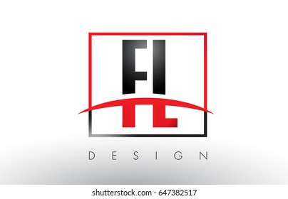 FL F L Logo Letters with Red and Black Colors and Swoosh. Creative Letter Design Vector.