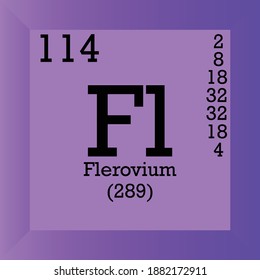 Fl Flerovium Chemical Element Periodic Table. Single vector illustration, element icon with molar mass, atomic number and electron conf. Lab, science or chemistry class.
