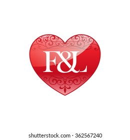 F&L initial letter couple logo with ornament heart shape