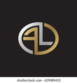 FL initial letters looping linked ellipse elegant logo golden silver black background