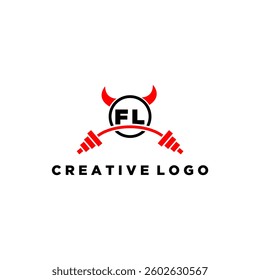 FL initial monogram for fitnes or gym logo with devil style design