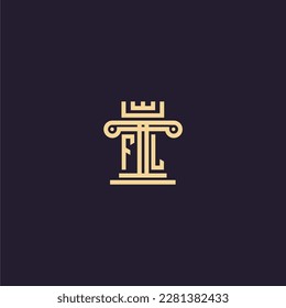 logotipo de monograma inicial de FL para la firma de abogados con diseño de imagen de la corona del pilar