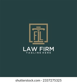 Logotipo de monograma inicial de FL para la firma de abogados con diseño de hitos en cuadrado creativo