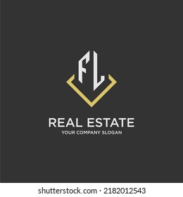 FL initial monogram logo for real estate with polygon style
