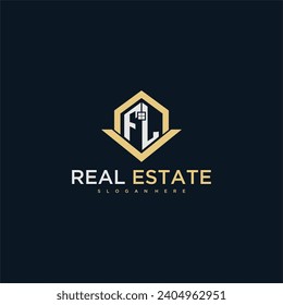 FL initial monogram logo for real estate with home shape creative design
