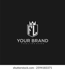 FL initial monogram shield and crown vector image