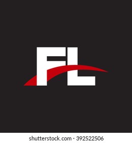 FL initial overlapping swoosh letter logo white red black background