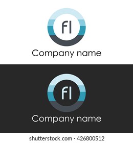 FL letter a circle shape icon logo white blue