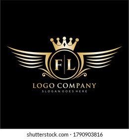 Letra FL Inicial con plantilla de logotipo ala real.