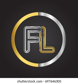FL Letter logo in a circle. gold and silver colored. Vector design template elements for your business or company identity.
