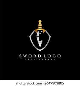 Letra FL monograma de luxo para escudo e espada estilo imagem