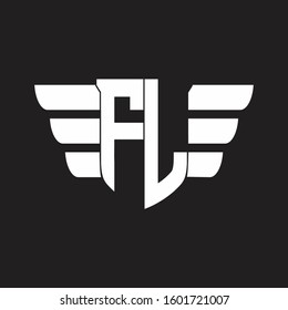 FL Logo monogram with emblem and wings element design template
