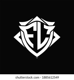 FL Logo monogram with shield and horn shape design template ON black background