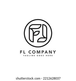 FL outline alphabet letter Initials Monogram logo in circle. Vector illustration.
