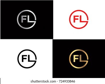 FL text gold black silver modern creative alphabet letter logo design vector icon
