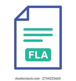 Fla document icon with blue outline and green text