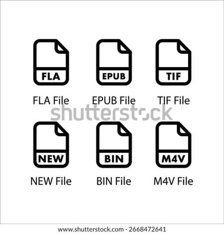 FLA, EPUB, TIF, NEW, BIN, M4V, File icon, Line icon Set