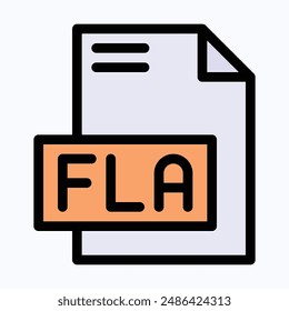 FLA File Format Vector Icon, Lineal Color Isolated Vector Icon.