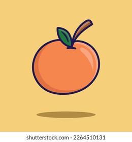 Fla vector orange fruit illustration on cute yellow background.