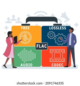 FLAC - Free Lossless Audio Codec acronym. business concept background.  vector illustration concept with keywords and icons. lettering illustration with icons for web banner, flyer, landing