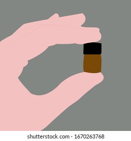 Flacon in der Hand, Illustration, Vektorillustration auf weißem Hintergrund.
