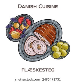 Flaeskesteg is a traditional Danish roast pork dish with crispy crackling, typically served during festive occasions and considered a national favorite in Denmark.